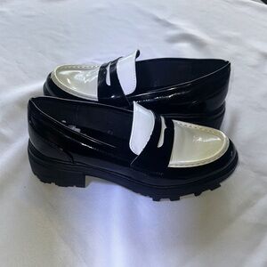 Unisa Black and White Patent Loafers